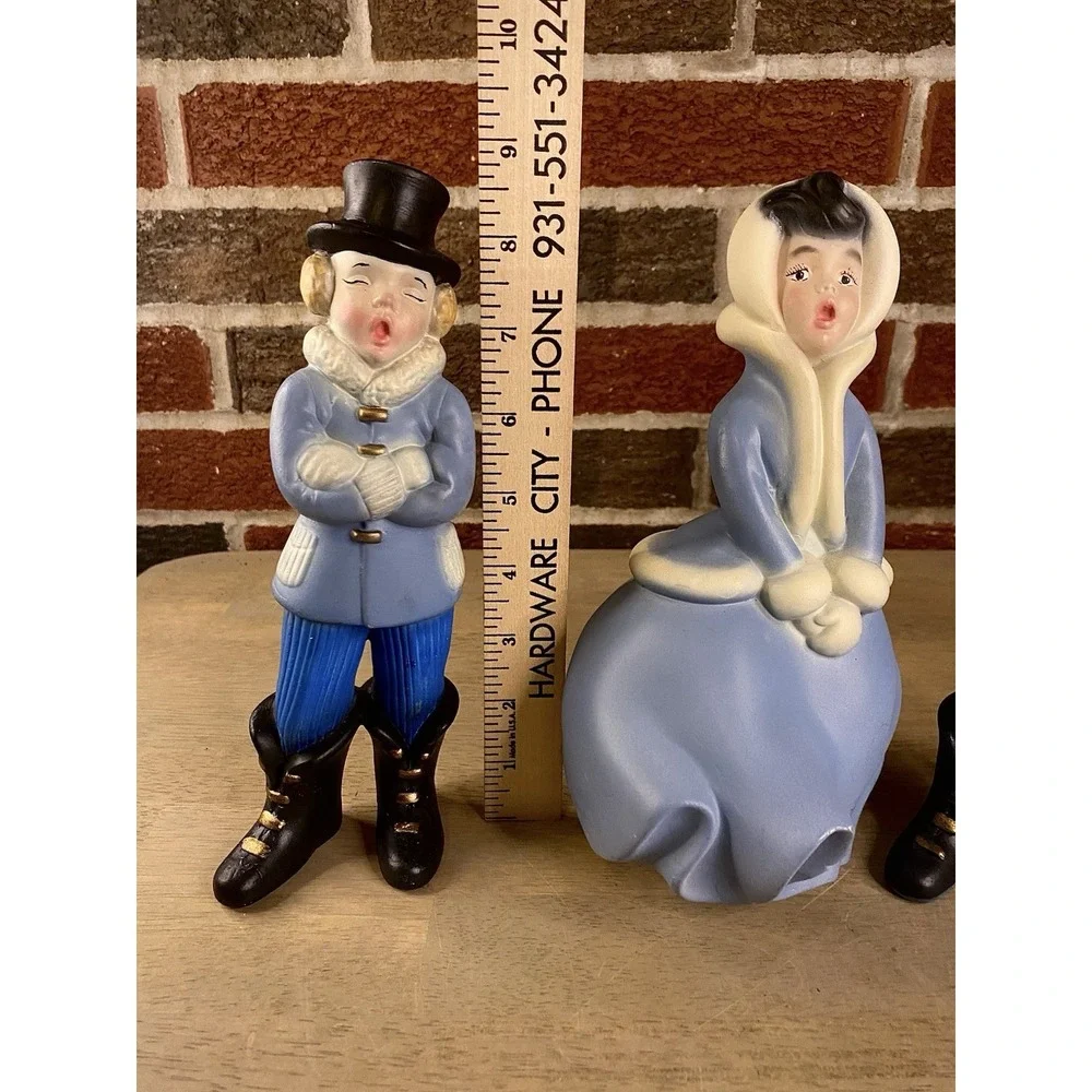 Vintage Ceramic Atlantic Mold Hand Painted Christmas Carolers Set 4 Holiday 9